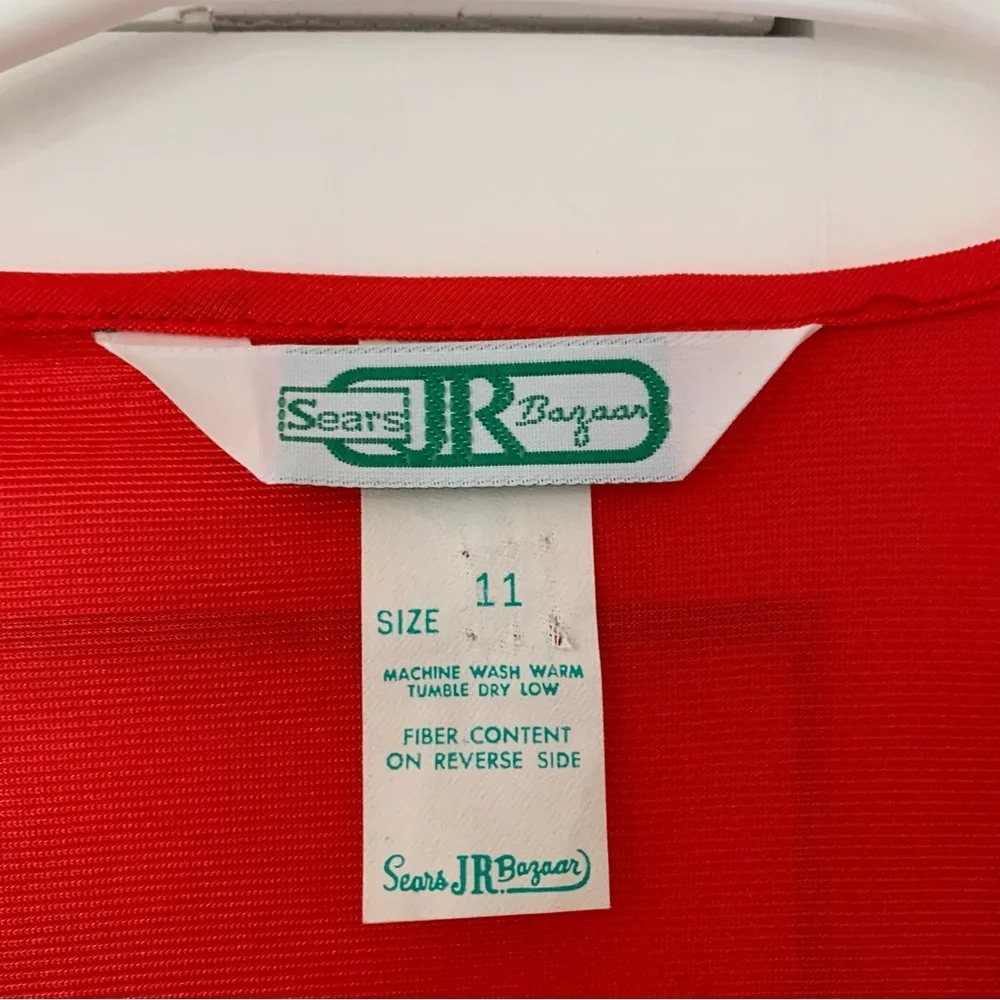 Vintage Sears JR Red Light Weight Puff Sleeve Lae Robe Size 11